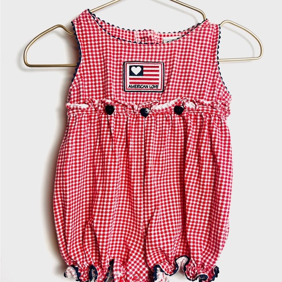 Red Gingham Baby Romper USA Fourth of July 3-6 months - Picture 2 of 9